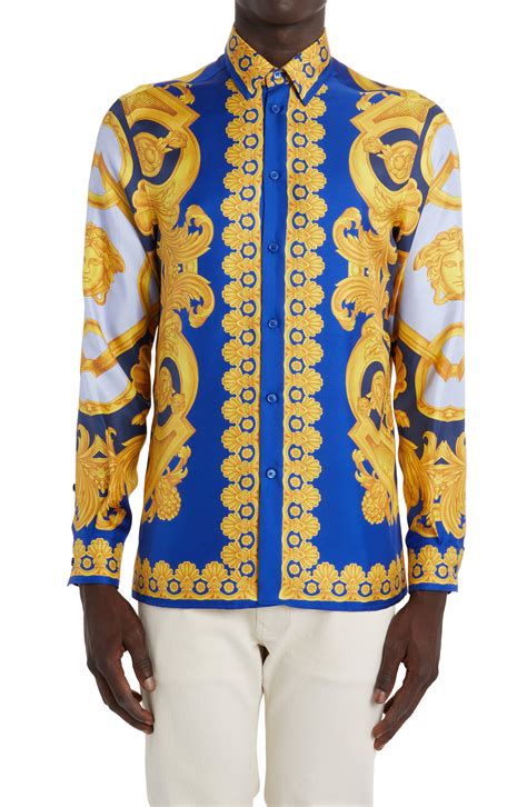 men versace button up shirt|Versace long sleeve t shirt.